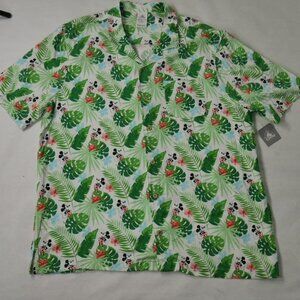 Disney Mickey Mouse Hawaiian Tropical Floral button up Shirt Camp Men's  XL New